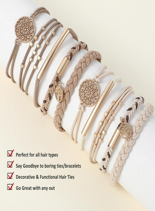 Yolev 10 Pcs Hair Tie Bracelets for Women Boho Hair Ties for Thin Hair 5 Styles No Damage Ponytail Holders Elastic Hair Bands Light Coffee Colors Braided Hair Ties Bracelet Hair Ties Boho Hair Accessories - Image 3